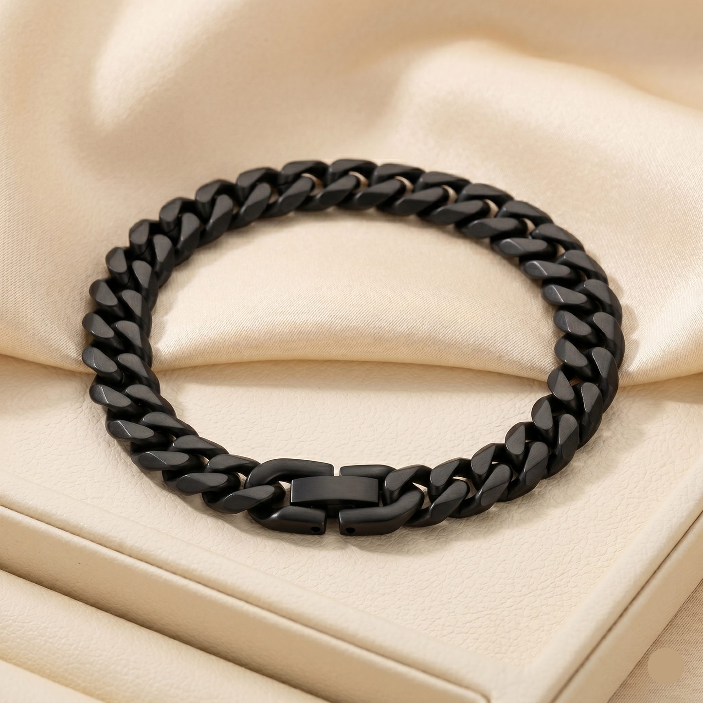 Front View of Mens Black Cuban Link Bracelet by Evoke Jewellery