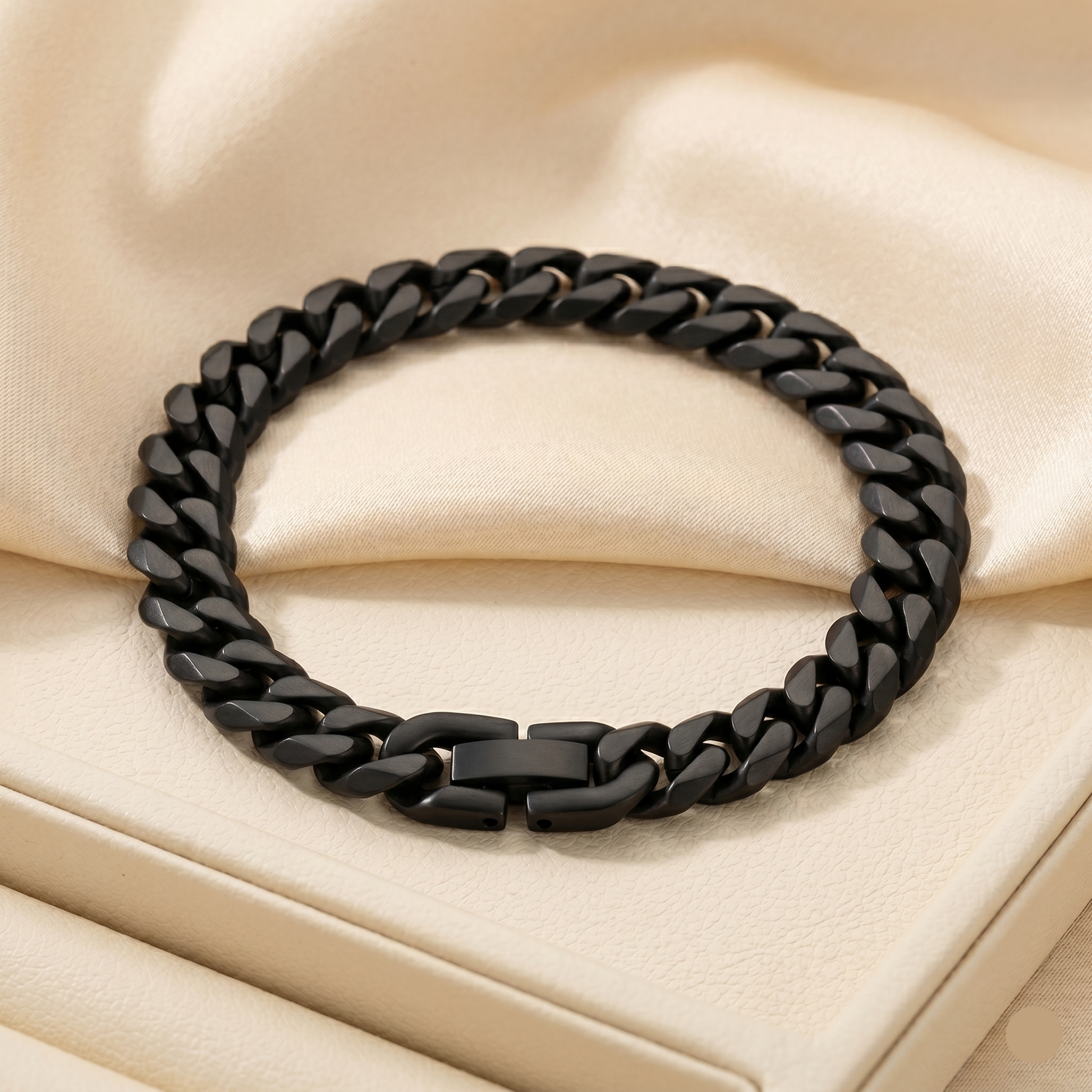 Front View of Mens Black Cuban Link Bracelet by Evoke Jewellery