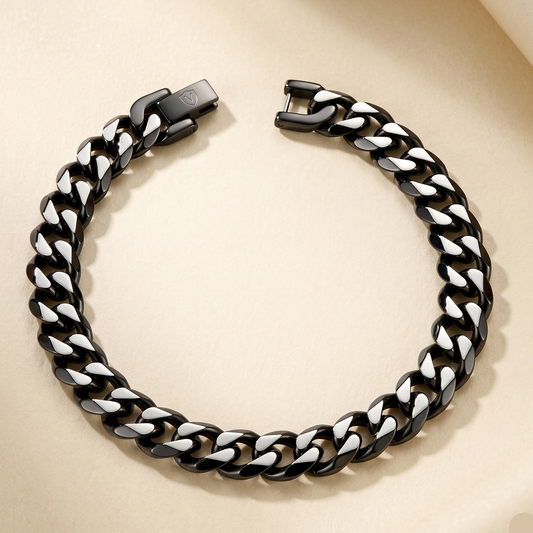 Front View Mens Black Curb Chain Bracelet by evoke jewellery