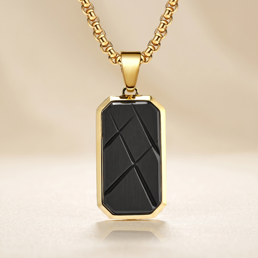 Front View of Mens Black Onyx Dog Tag Necklace