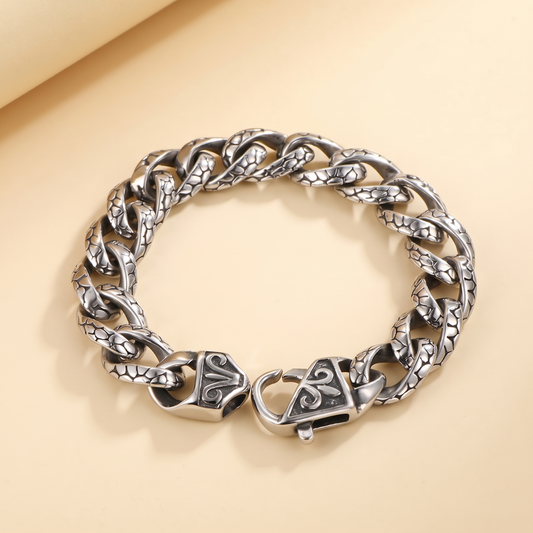 Front View Mens Heavy Cuban Statement Bracelet by Evoke Jewellery