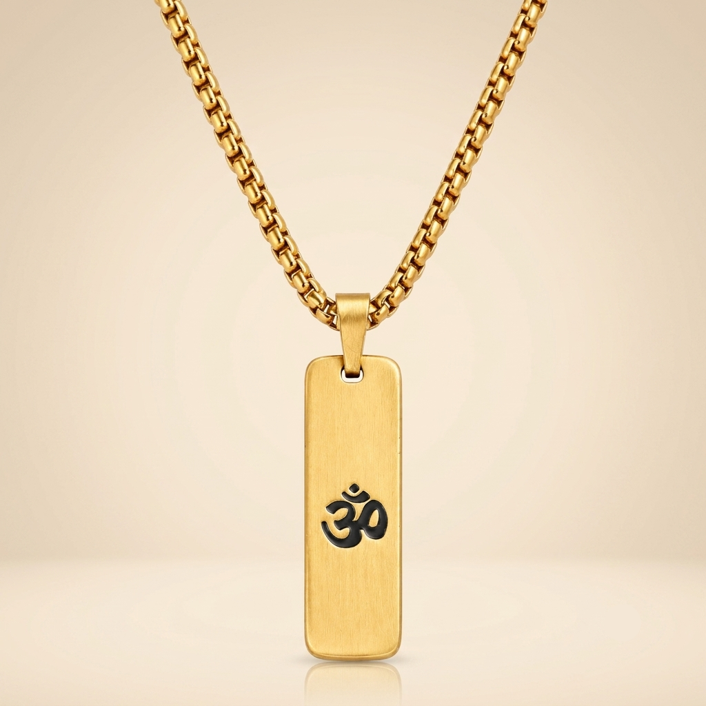 Front View of Mens Om Pendant Chain - Matte Finish