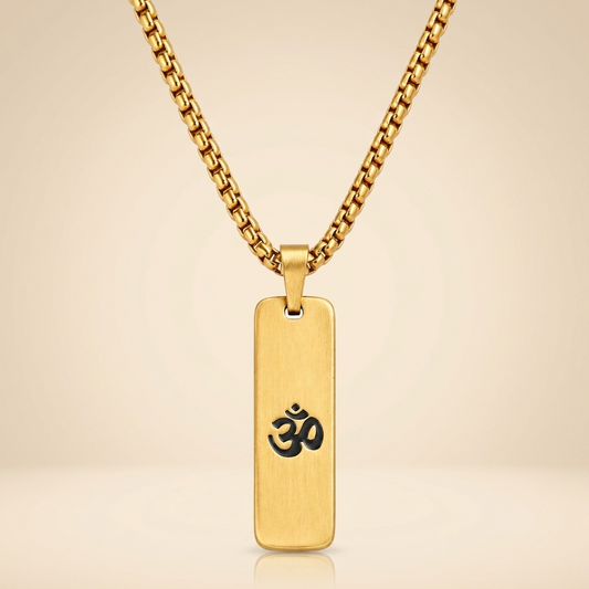 Front View of Mens Om Pendant Chain - Matte Finish