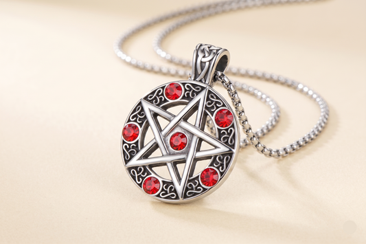 Front View of Mens Pentagram Pendant Necklace