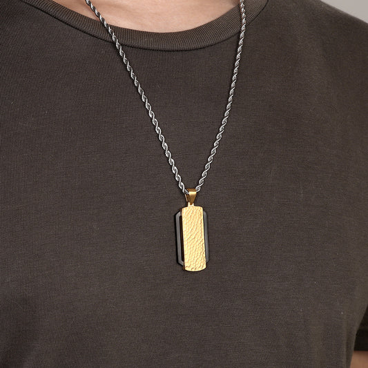 Man Wearing Mens Two-Tone Dog Tag Necklace