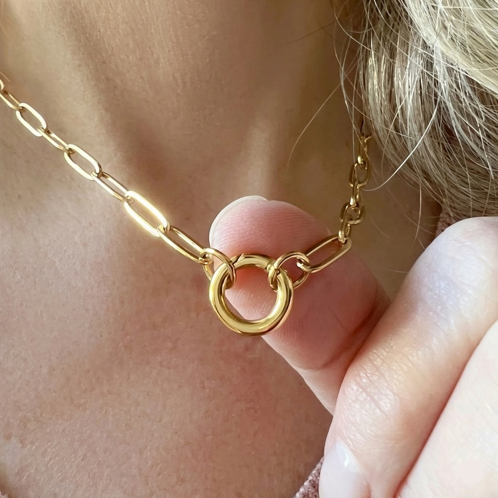Close up shot of Paperclip Toggle Chain Necklace