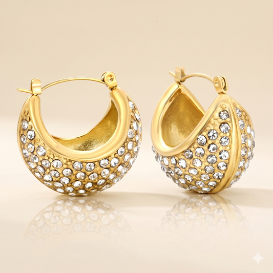 Front View of Pave Crystal Creole Hoop Earrings by Evoke Jewellery
