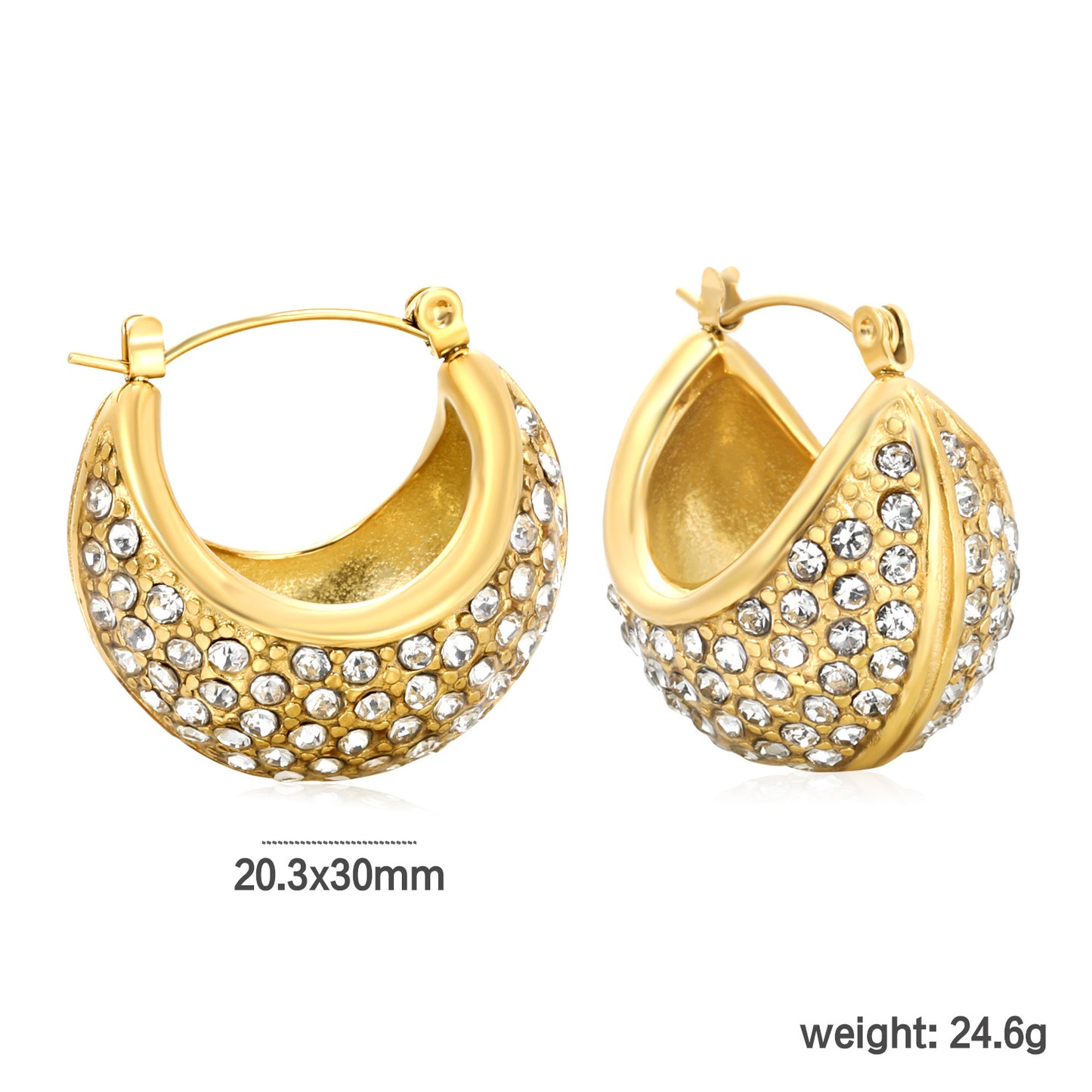 Pave Crystal Creole Hoop Earrings with measurements