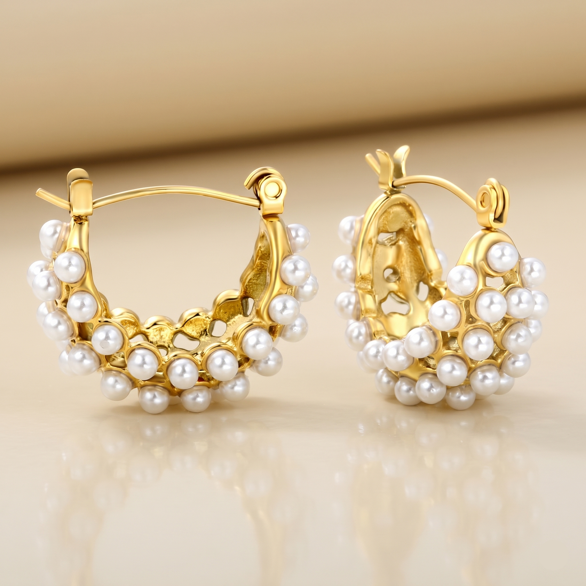 Front view of Pearl Cluster Mini Hoop Earrings by Evoke Jewellery