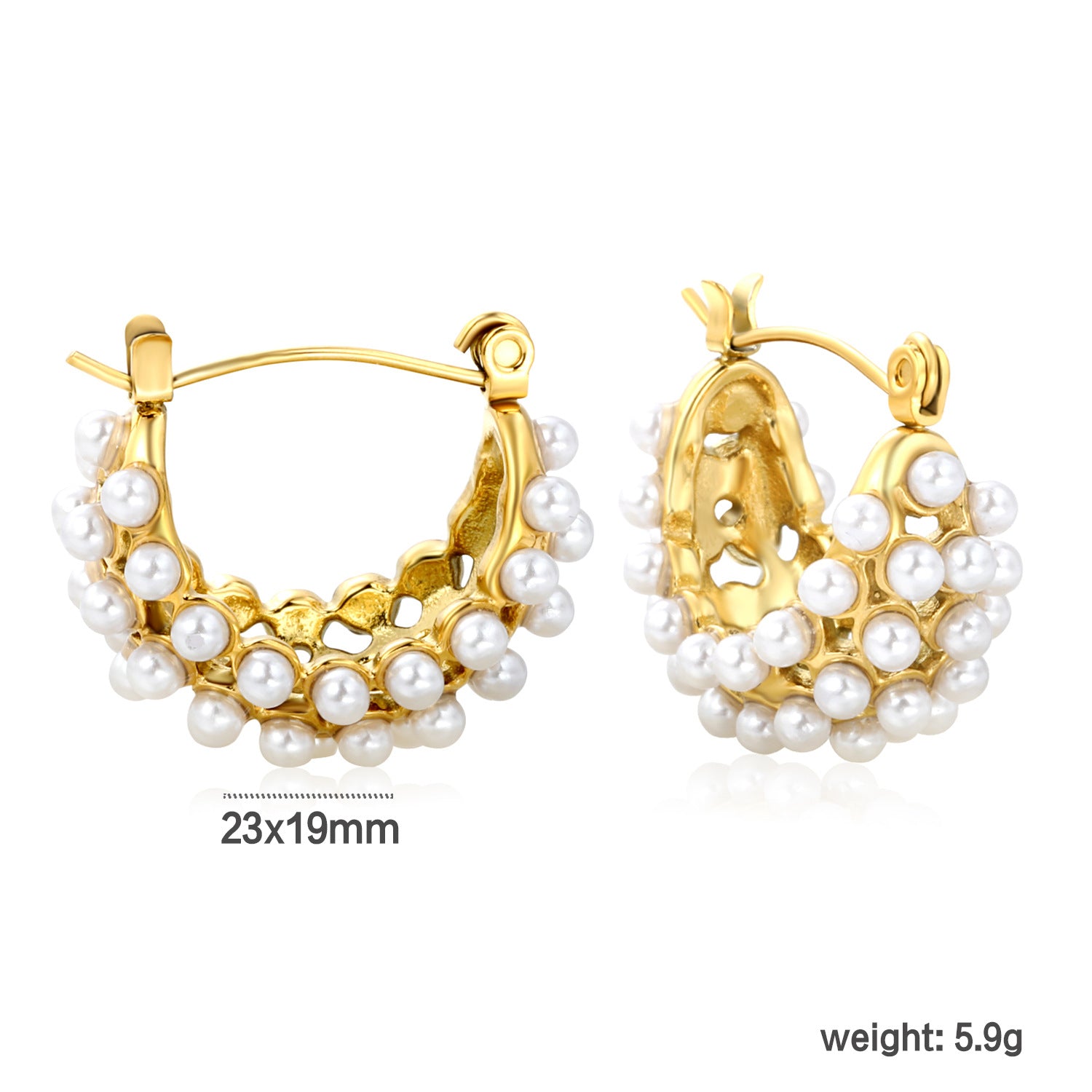 Pearl Cluster Mini Hoop Earrings with Measurement