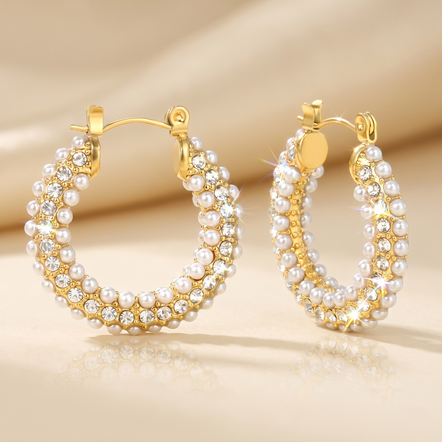 Front View of Pearl Statement Hoop Earrings by EVoke Jewellery