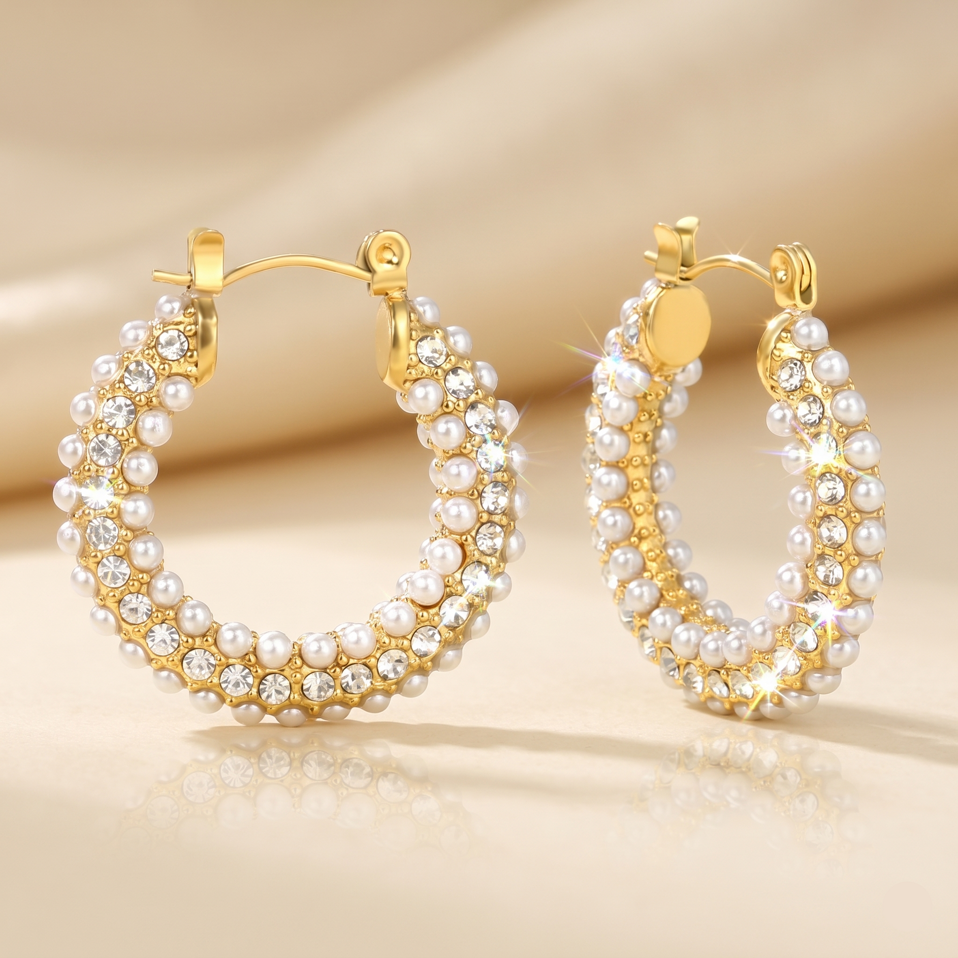 Front View of Pearl Statement Hoop Earrings by EVoke Jewellery