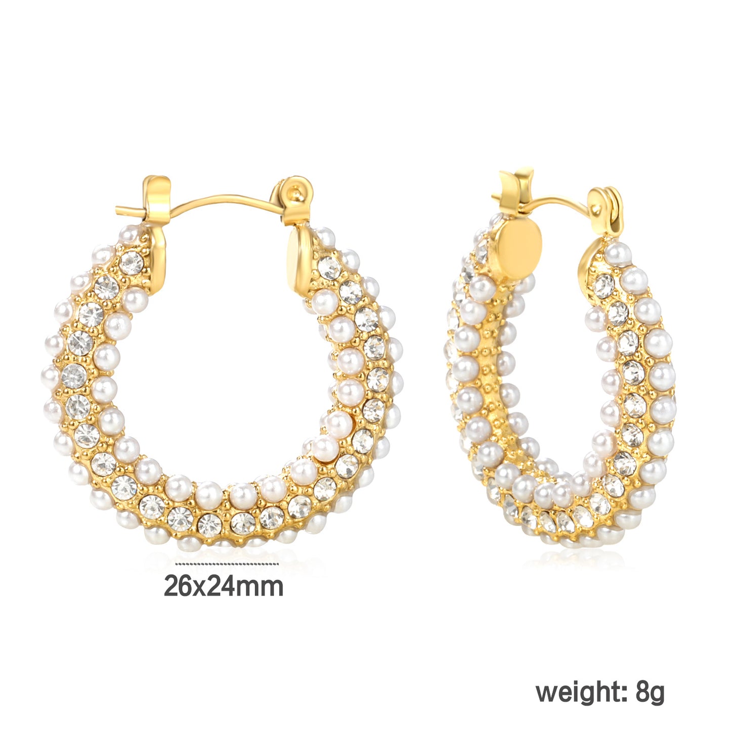 Pearl Statement Hoop Earrings with Measurement