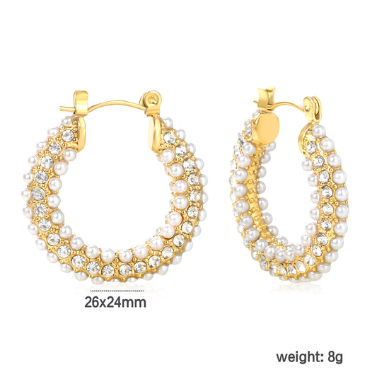 Pearl Statement Hoop Earrings with Measurement