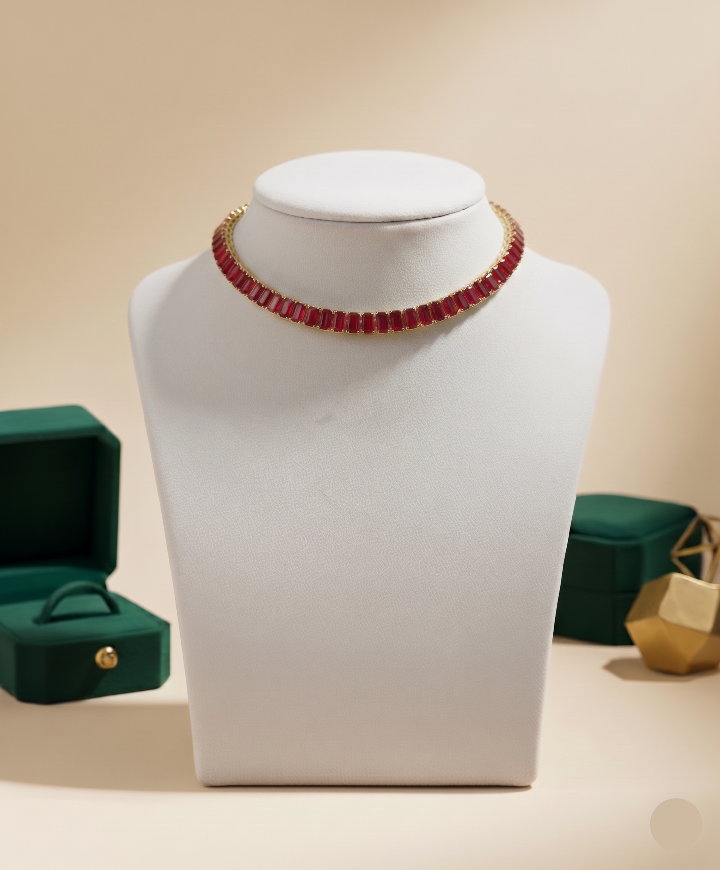 Front View of Red Zircon Tennis Choker Necklace