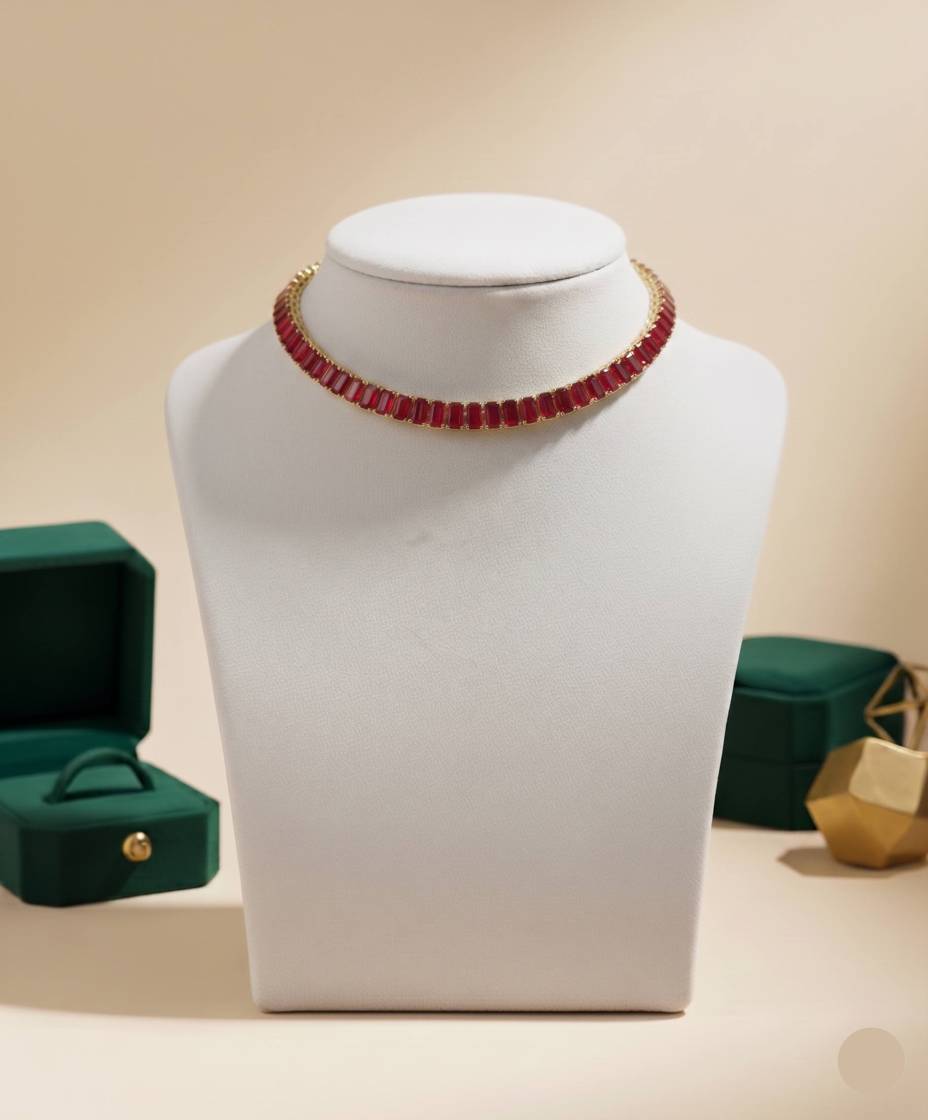 Front View of Red Zircon Tennis Choker Necklace
