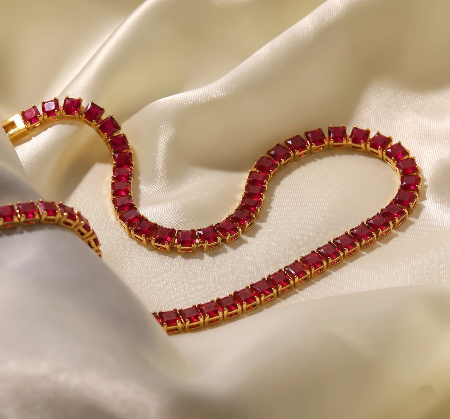 Close up of Red Zircon Tennis Choker Necklace