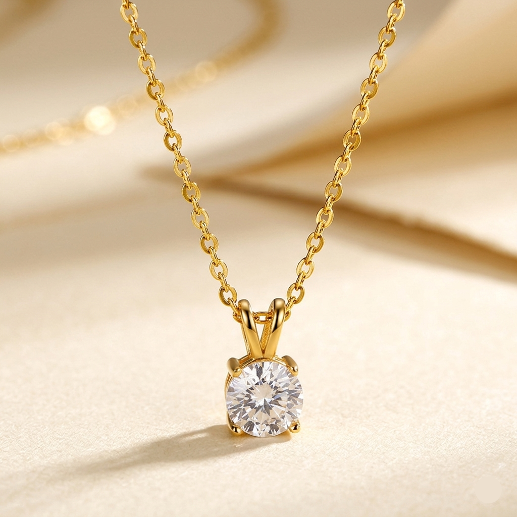 Front View of Solitaire Crystal Pendant Necklace