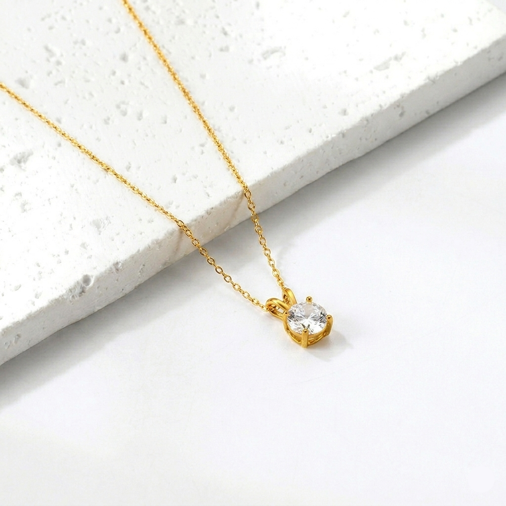 Close up of Solitaire Crystal Pendant Necklace