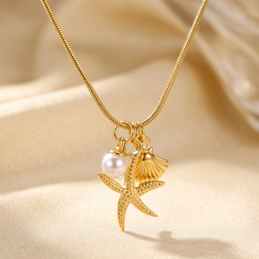 Front View of Starfish Seashell Pendant Necklace