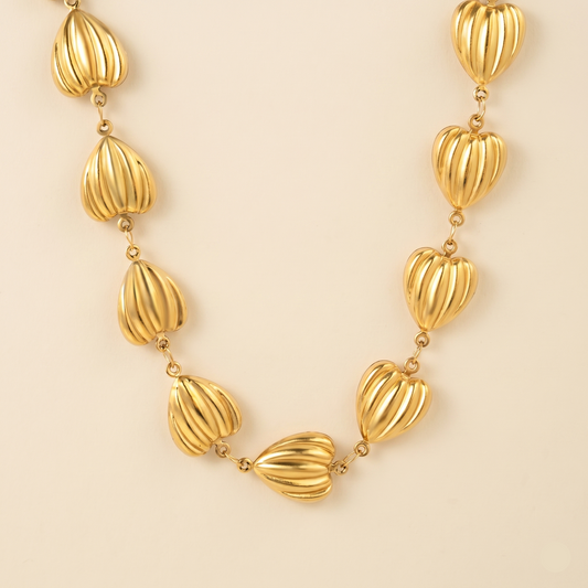 Front View of Textured Gold Bead Necklace