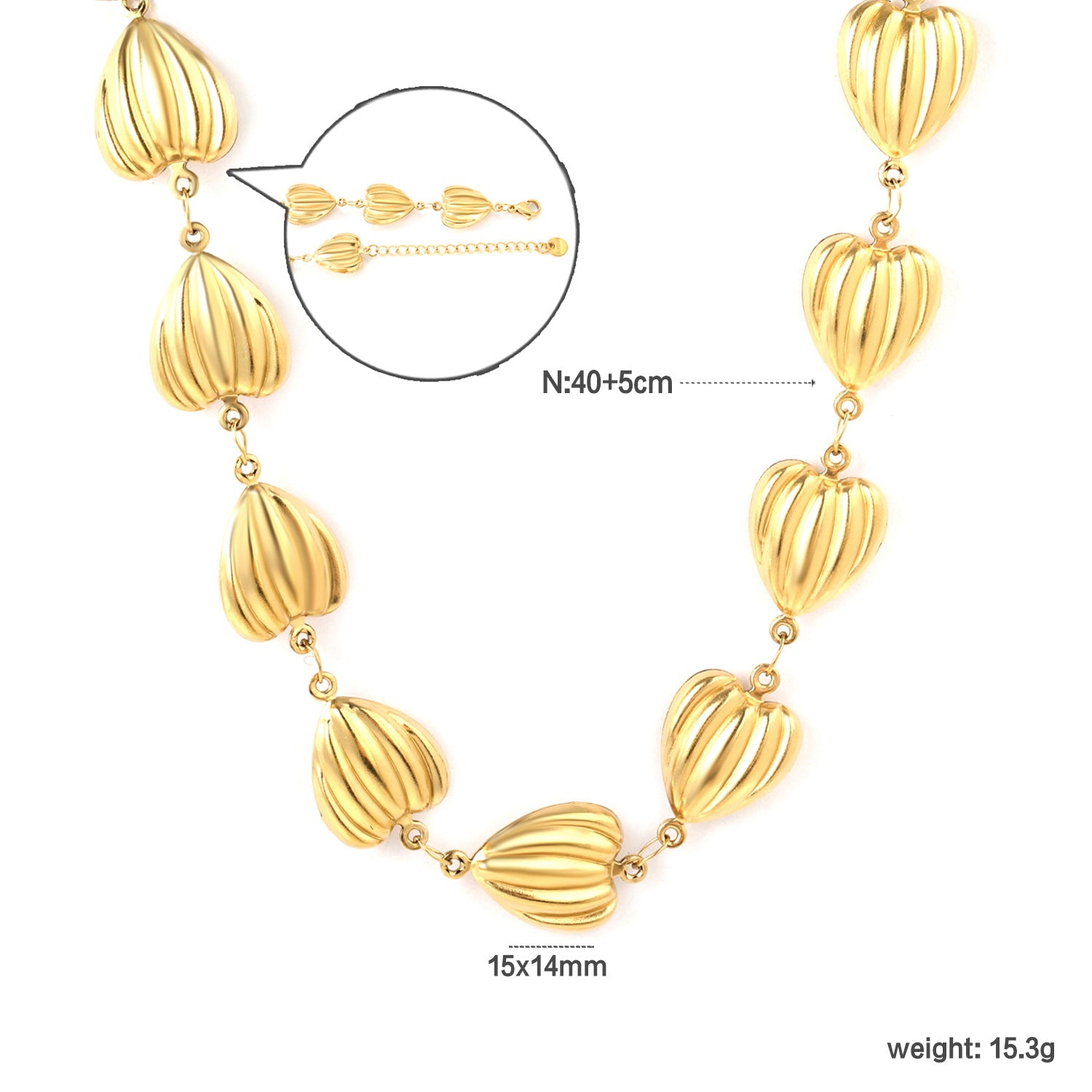 Textured Gold Bead Necklace with measurement