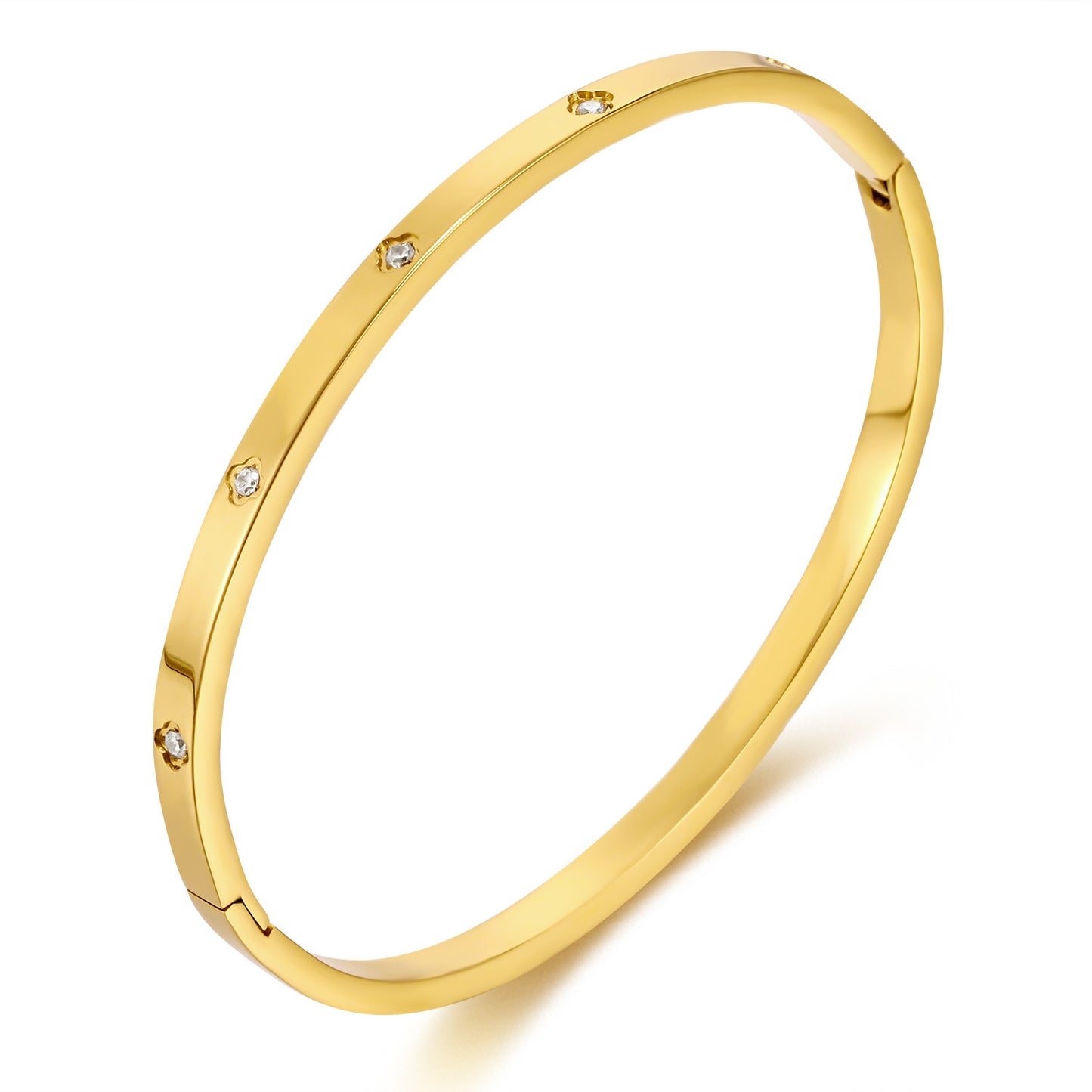 Close Up of Thin Studded Gold Bangle Bracelet