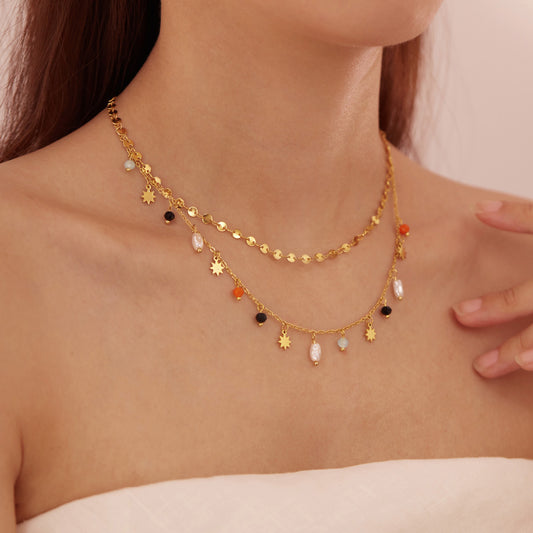 Women Wearing Layered Boho Charm Necklace